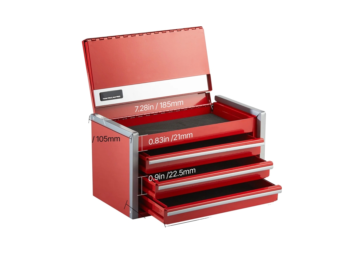 Caja de herramientas, almacenamiento multicapa, diseño con cierre magnético, color rojo.
