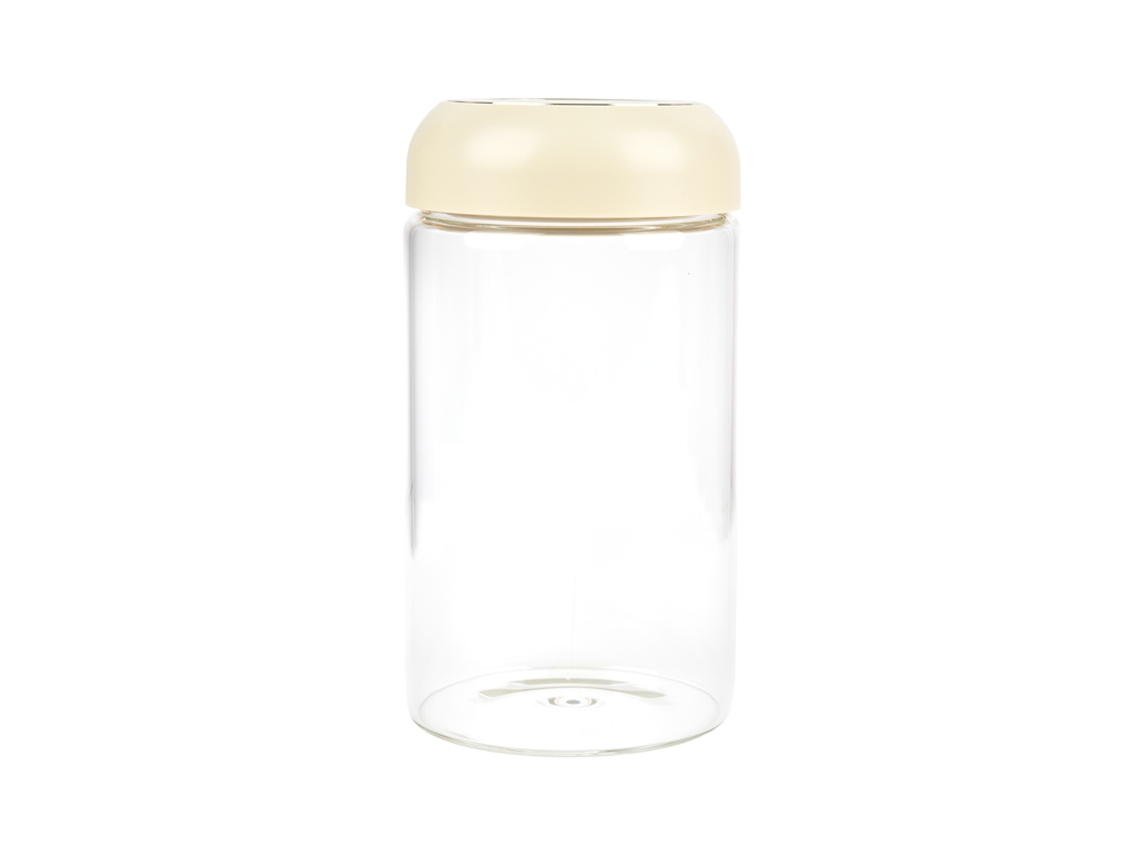 Recipiente de cocina Cofan con tapa hermética | Vidrio de borosilicato | Tapa beige | Capacidad de 1 litro | Cierre a presión