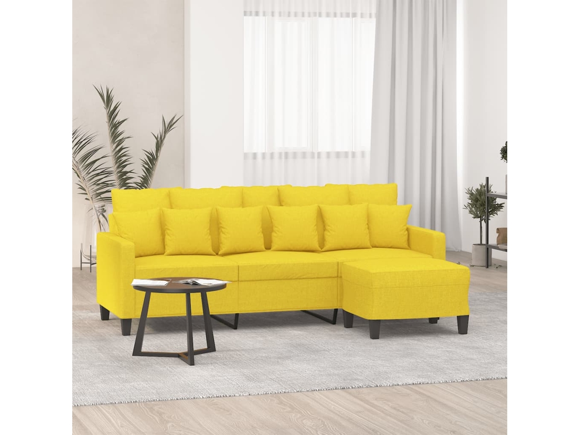 Sofá De 3 Plazas | Sofá De Salón | Sofá De Descanso Con Taburete De Tela Amarillo Claro 180 Cm Wsd339218