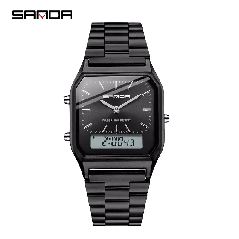 Reloj De Pulsera Digital Led De Doble Pantalla Para Mujer (negro), Resistente Al Agua, De Cuarzo, Deportivo.