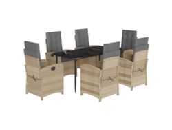 Maison Exclusive - 7 Pcs Conj. Jantar Jardim C/ Almofadões Vime Pe Bege Misturado