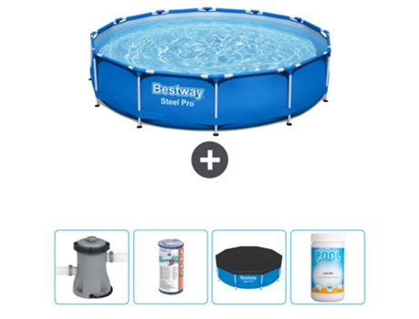 Piscina BESTWAY Round Steel Pro - 305 x 76 cm - Azul - Bomba incluida Filtrar - Cubrir - Cloro