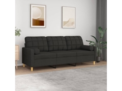Sofá De 3 Plazas Con Cojines Tela Negro 180 Cm