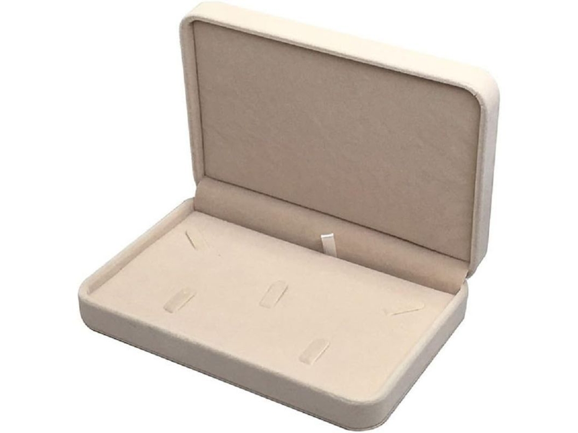Caja De Joyería Nupcial Con Forro De Terciopelo Para Collar, Pendientes Y Anillo, Color Beige, 17x12x3,5 Cm.