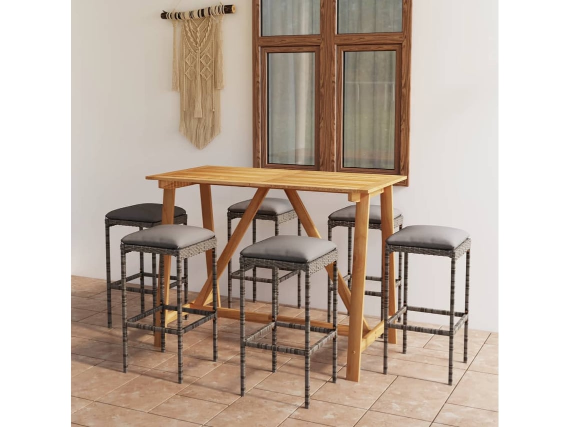Conjunto de bar de jardín de 7 piezas con cojines grises de DKD Home Decor