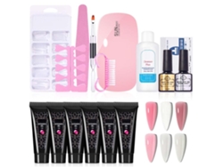Kit De Gel Para Alongamento De Unhas Com 6 Cores 15ml, Base, Top Coat, Pincéis, Lixa E Adesivos De Unhas - 460g