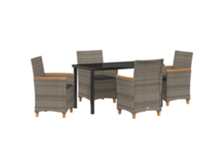 Conjunto de comedor de jardín vidaXL de 5 piezas con cojines, ratán gris y poliéster