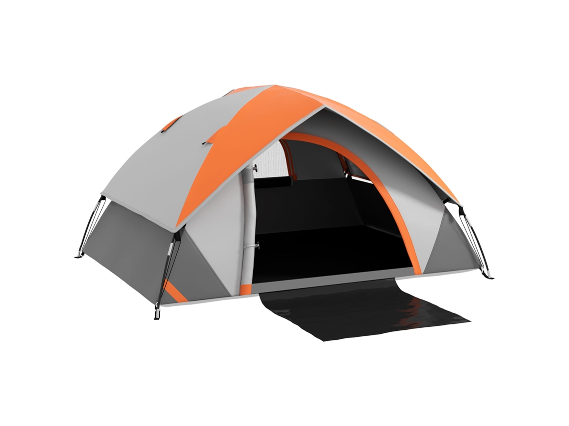 Tienda de campaña para 2 personas con ventana, mosquitera y ganchos - Poliéster gris/naranja