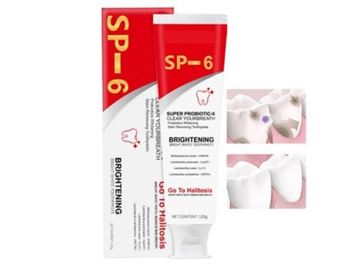 Pasta dentífrica probiótica SP 6 de 120 g, blanqueadora, higiene bucal, limpieza fresca, aroma a pan Zeuxo