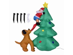 Árbol De Navidad Hinchable De 1,8 M Con Papá Noel, Perro, Luces Led, Decoración Para Exteriores