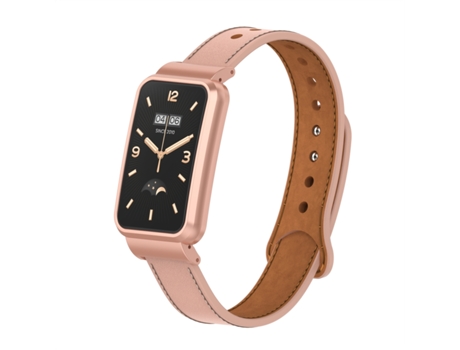 Correa de reloj inteligente para Xiaomi Mi Band 7 Pro con marco de metal de cuero de doble punta (rosa)