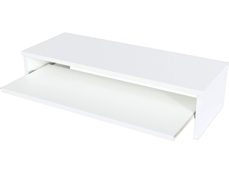 Soporte de Monitor HENOR con Bandeja Removible (Blanco - Tela de Madera - 82x32x18 cm - Soporta 50Kg)