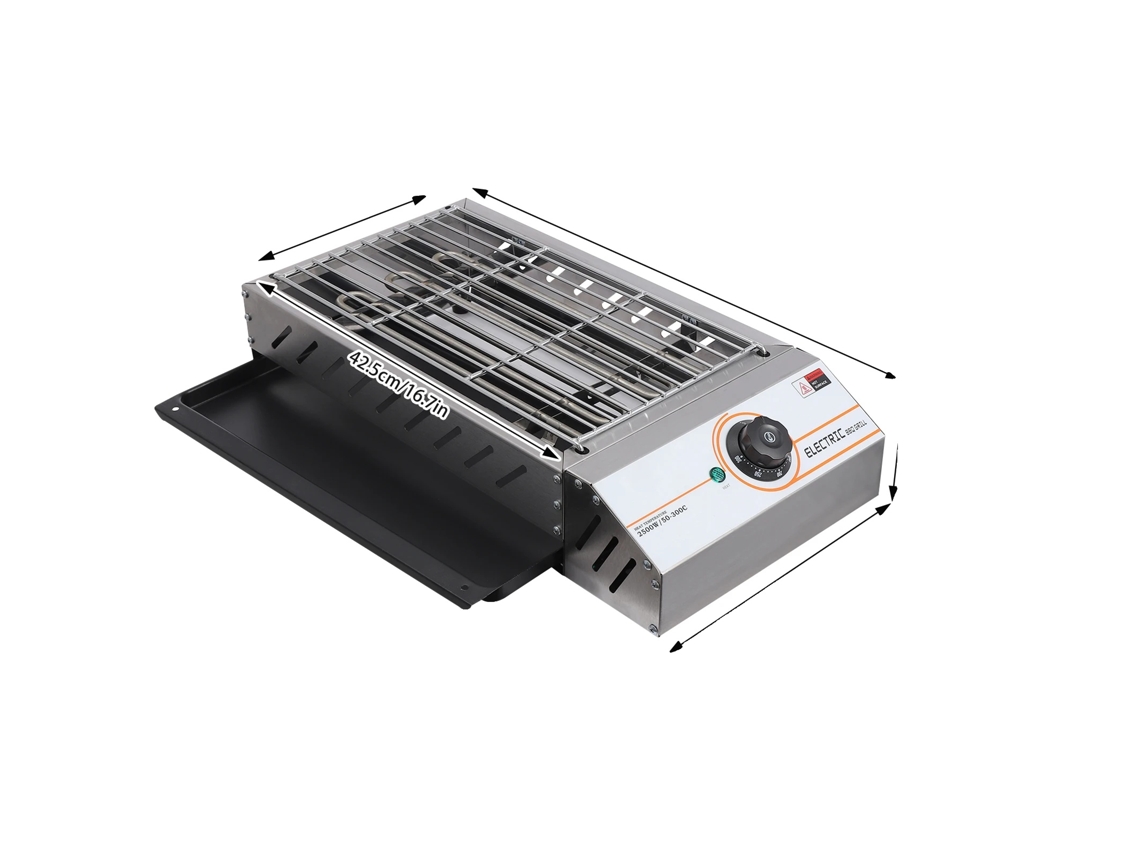 Barbacoa eléctrica de 2,5 kW, temperatura regulable de 50 a 300 °C, OEM plateada