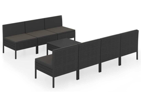 Conjunto 8 de muebles de jardín VIDAXL y cojines ratán sintético negro