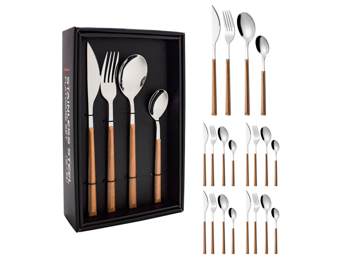 Juego de cubiertos MDUG de acero inoxidable de 24 piezas con cuchillo, tenedor, cuchara y mango de plástico texturizado (24 piezas)
