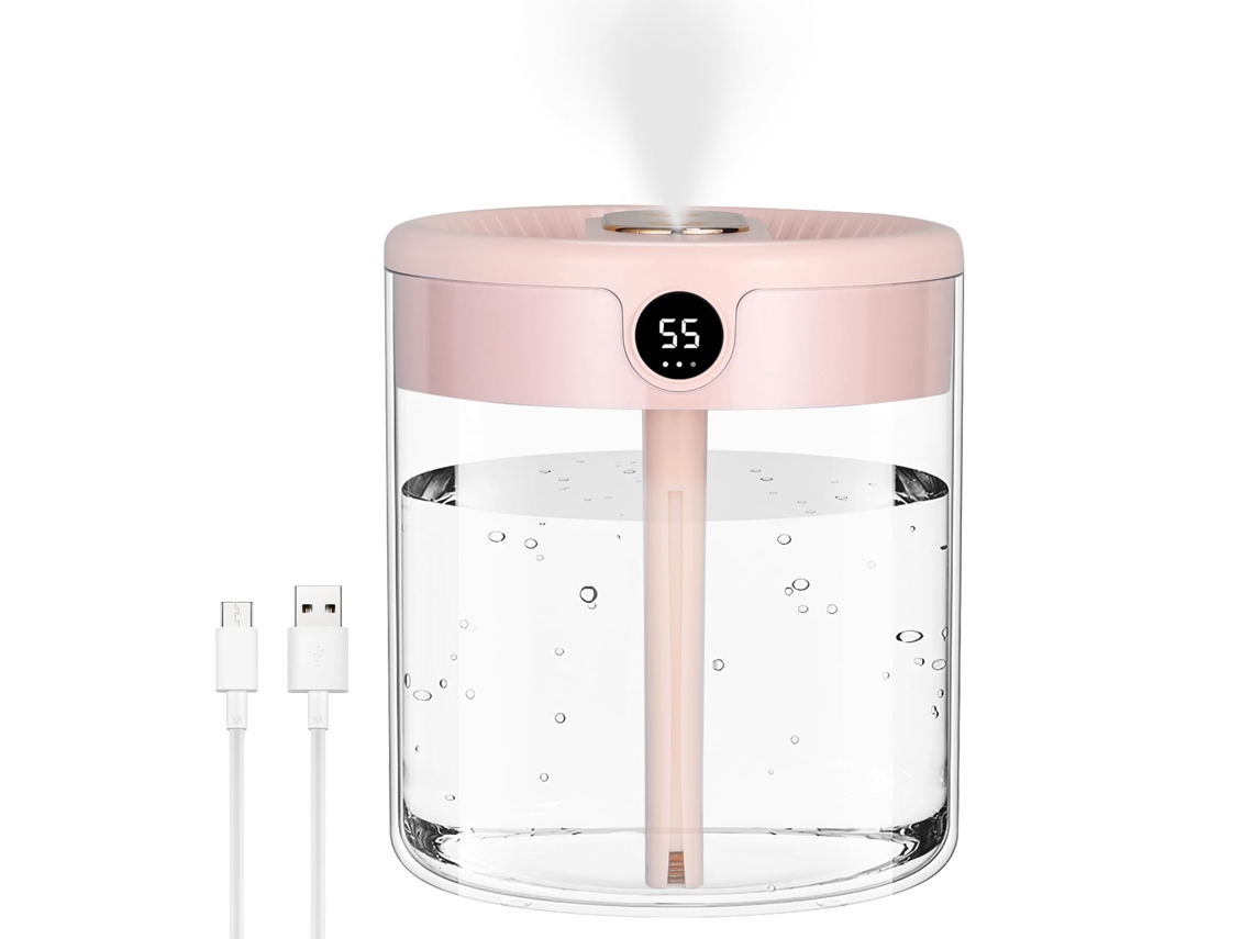 Humidificador De Vapor Frío De 2 Litros Con Luz Nocturna, Difusor Y Boquillas Dobles.