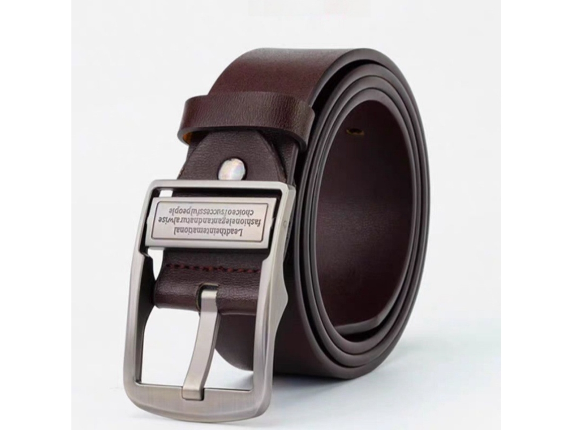 Cinturón retro de TPU para hombre de Yuysan, hebilla de aguja, 130 cm de largo, color café con hebilla plateada.