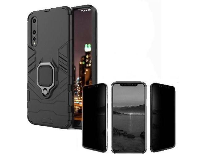Kit Carcasa y Protector Privacy Huawei P20 Pro Military Defender Negro