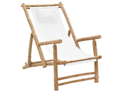 Silla de Terraza Tumbona de Bambú y Lona Blanco Nata