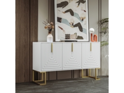 Aparador moderno de 3 puertas con estantes ajustables y tiradores metálicos – Blanco