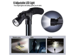 Bastón plegable con luz LED, altura ajustable, ideal para personas mayores, plegable y portátil.