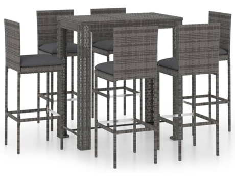 Conjunto 7 Conjunto de bar para jardín VIDAXL ratán sintético gris cojines