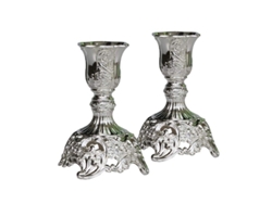 Candelabro Linjou De Metal Plateado Con Diseño Grabado De Lujo, Juego Premium De 2