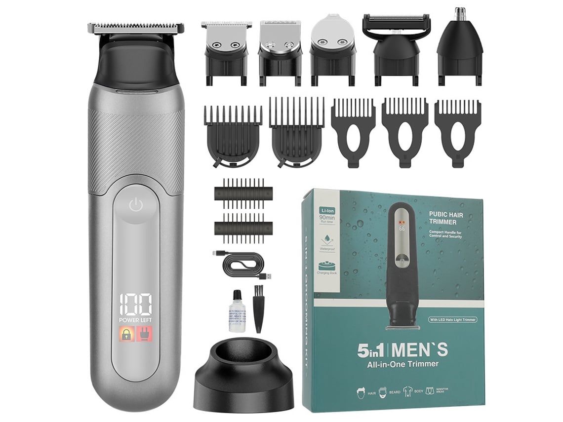 Aparador 5 Em 1 Para Groína E Barba,à Prova D'água Com Luz Led, Uso Seco/molhado Prata Hexinyigjly