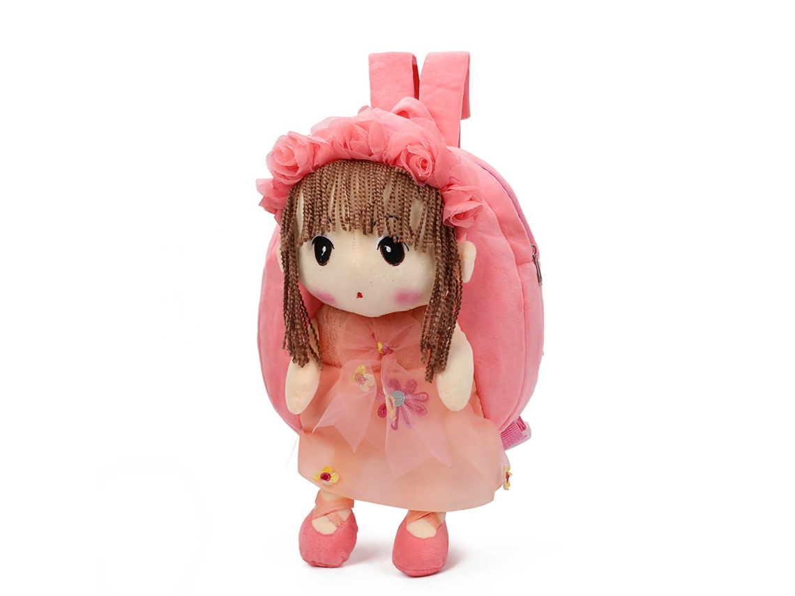 Mochila De Peluche Infantil Niña Hada Con Flores Forma Cariñosa Moda Infantil Rosa