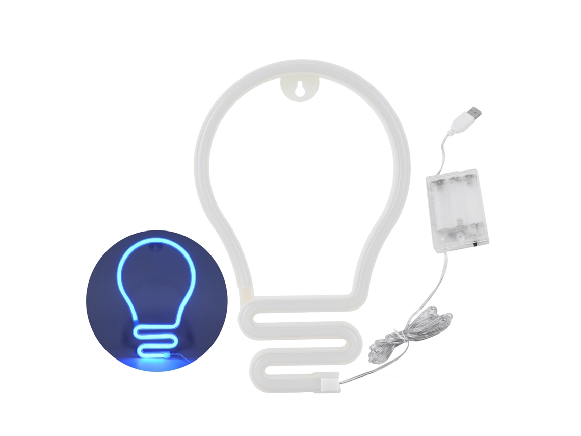 2026-luz De Neon Led En Forma De Bombilla Para Decoración De Pared Fiesta Navidad Boda Usb/batería Azul