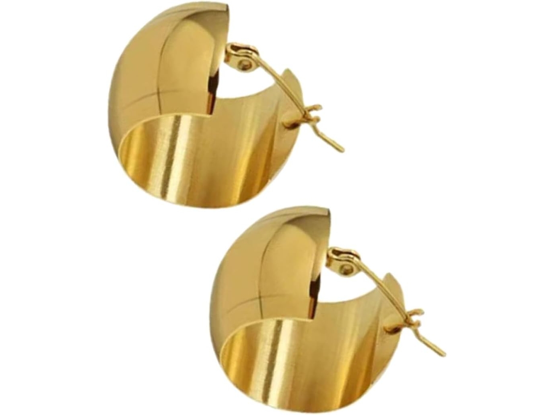 Brincos De Argola Redondos E Elegantes Em Aço Titânio Dourado Leve Para Um Visual Streetwear Feminino.