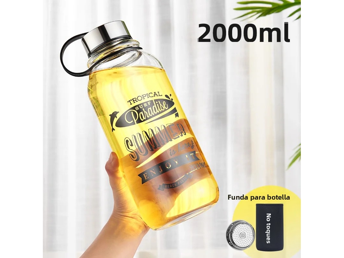 (2000ml) Botella De Agua De Vidrio, Gran Capacidad, A Prueba De Fugas, Portátil.
