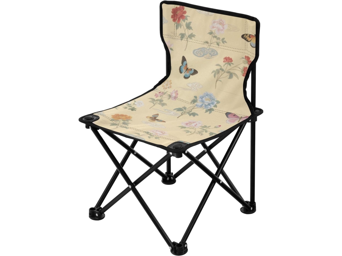 Silla de camping Alipis de hierro y tela, con patas plegables, portátil, ligera y duradera (sin marca).