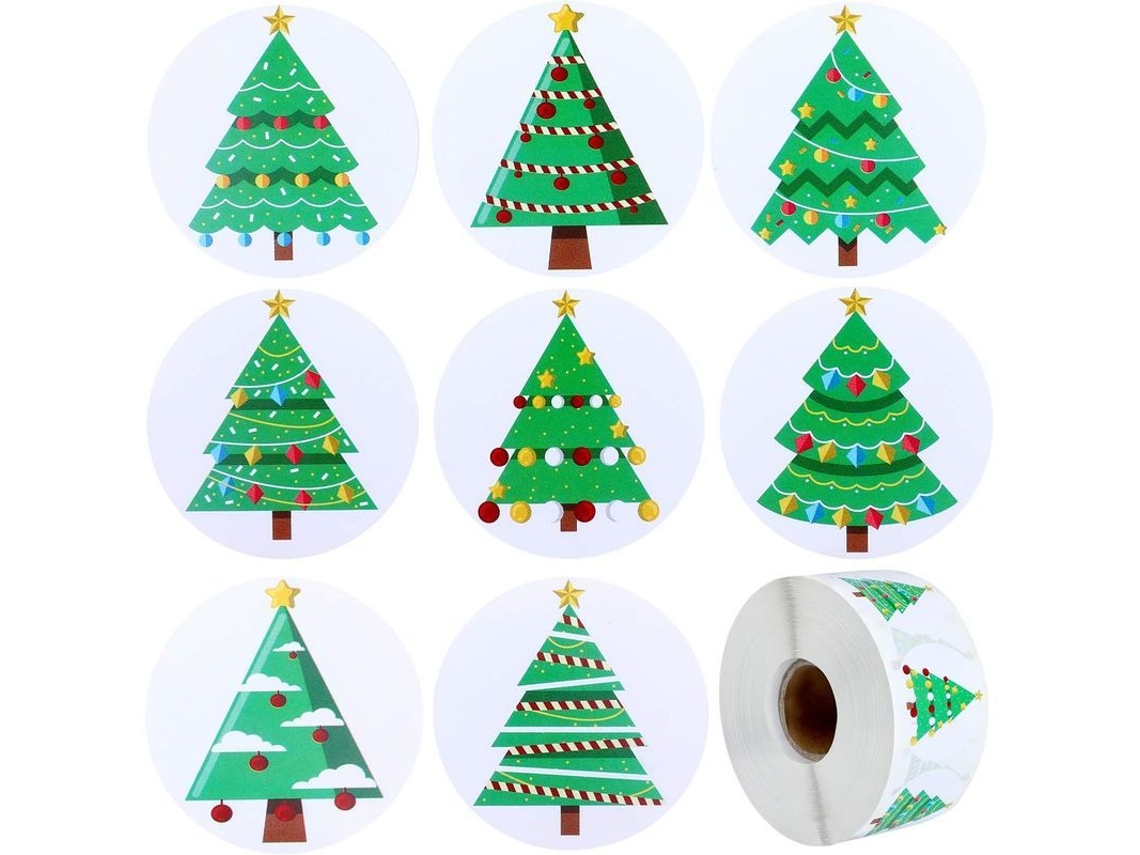 500 Rollos De Pegatinas De Árboles De Navidad Para Decoración, Manualidades Y Scrapbooking.