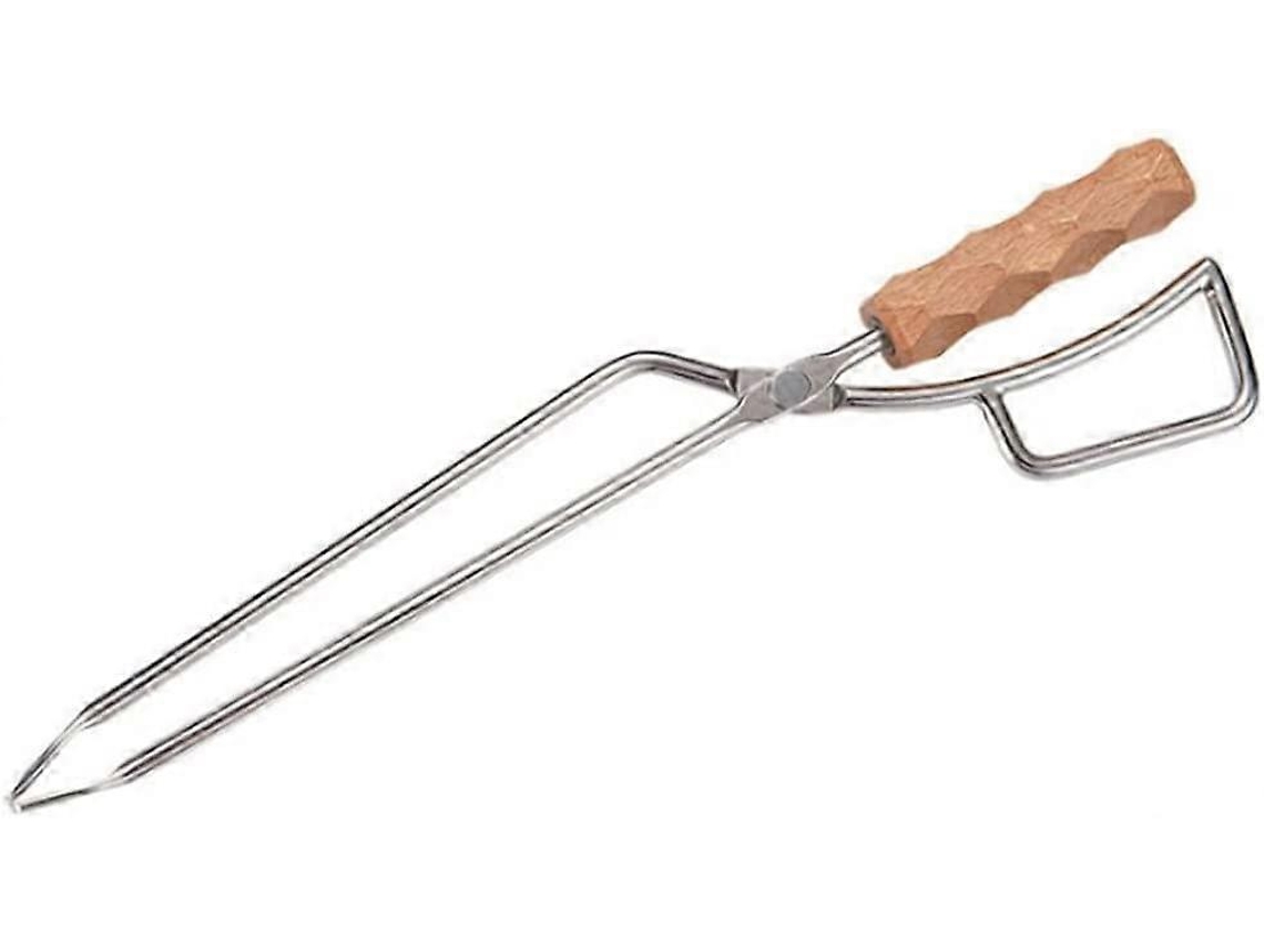 Pinzas de acero inoxidable para carbón, ideales para barbacoa, con mango de roble resistente al calor, perfectas para acampar y hacer picnics.