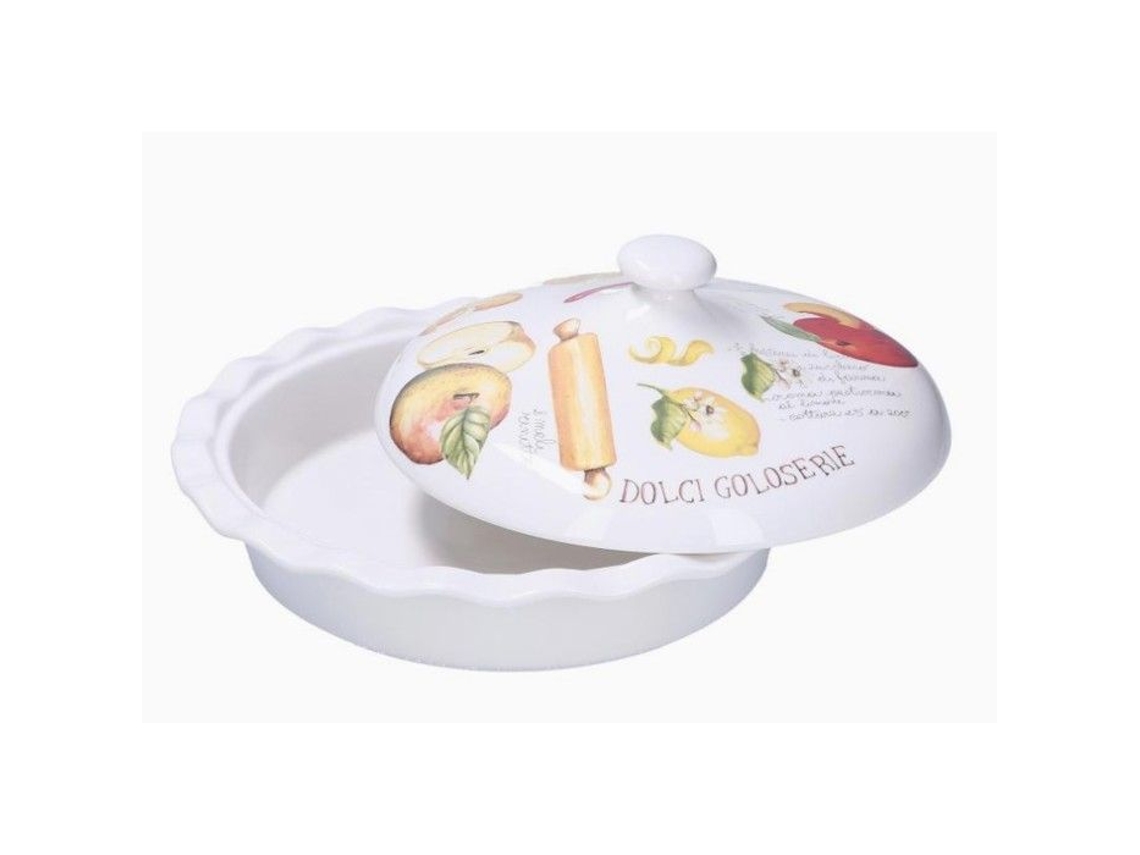 Línea Goloseria Tortiera con Tapa D.27cm Porcelana Blanca