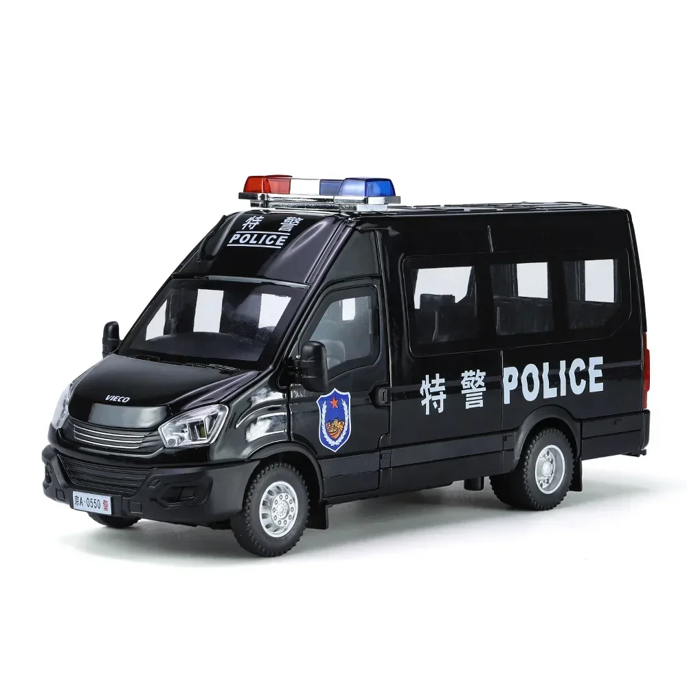(negro) Modelo De Juguete De Coche De Policía A Escala 1:24 - Aleación Fundida A Presión - Efectos De Sonido Y Luz - Las Puertas Se Pueden Abrir