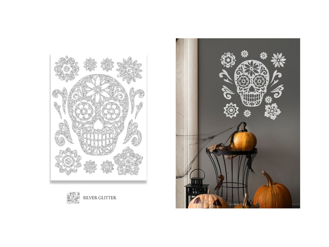 Adhesivo Calavera glitter de 30x40 cm