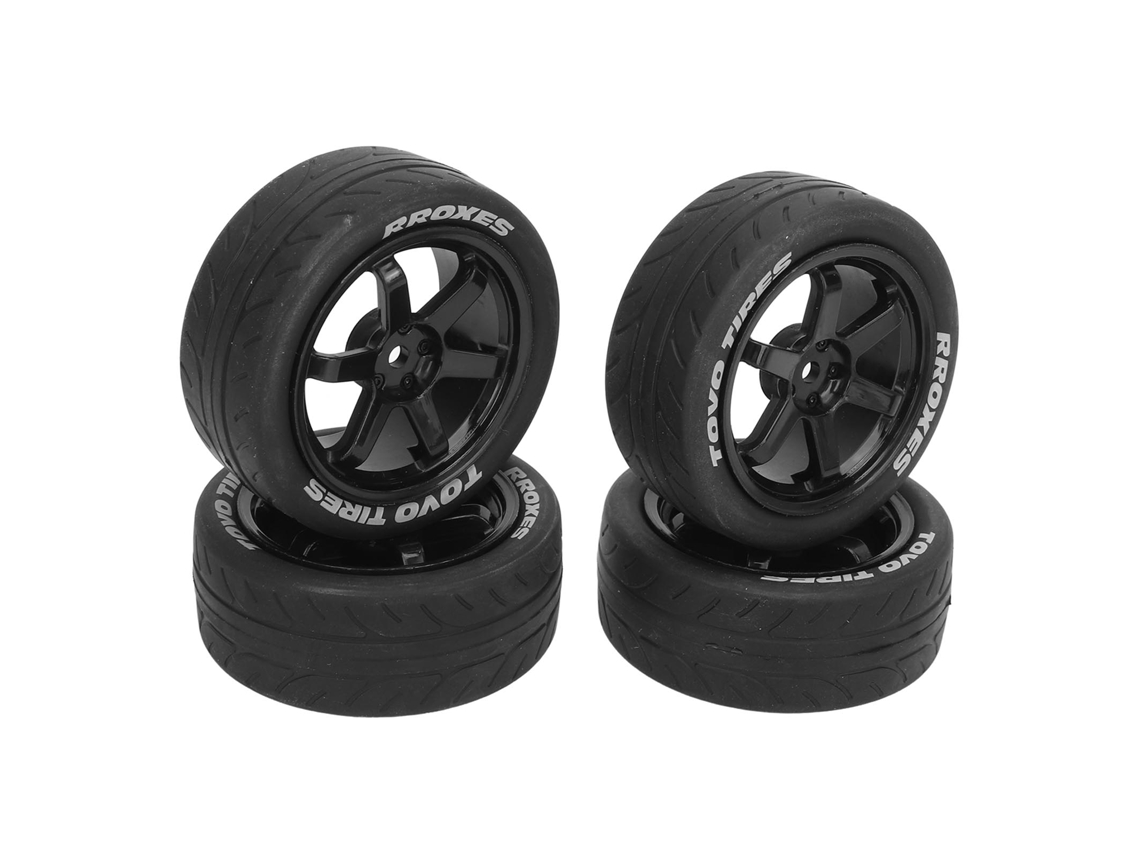 4 Neumáticos De Goma Para Coches Rc 1/10 Con Ruedas De Plástico, Superficie Lisa, Gran Absorción De Impactos Para Tamiya Tt01 Tt02 Negro