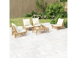 Conjunto Lounge Jardim Bamboo 5 Pcs C/ Almofadões Branco Nata Dkd Home Decor