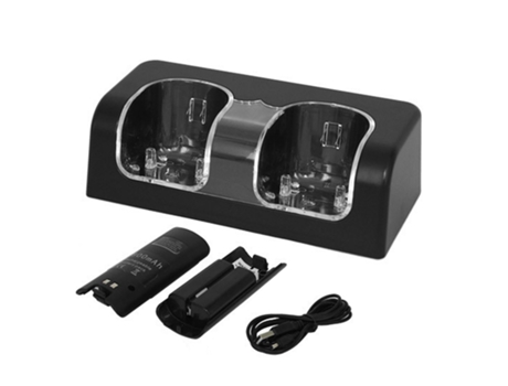 1 juego de base de carga con 2 capacidades recargables Fácil instalación Estación de carga dual reemplazable ecológica para Wii Gamepad-Negro