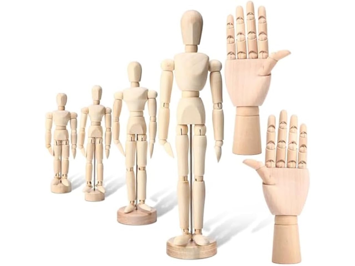 Juego De 6 Maniquíes De Madera Para Artistas, 4,5/5,5/8/12 Pulgadas, Modelo Para Zurdos
