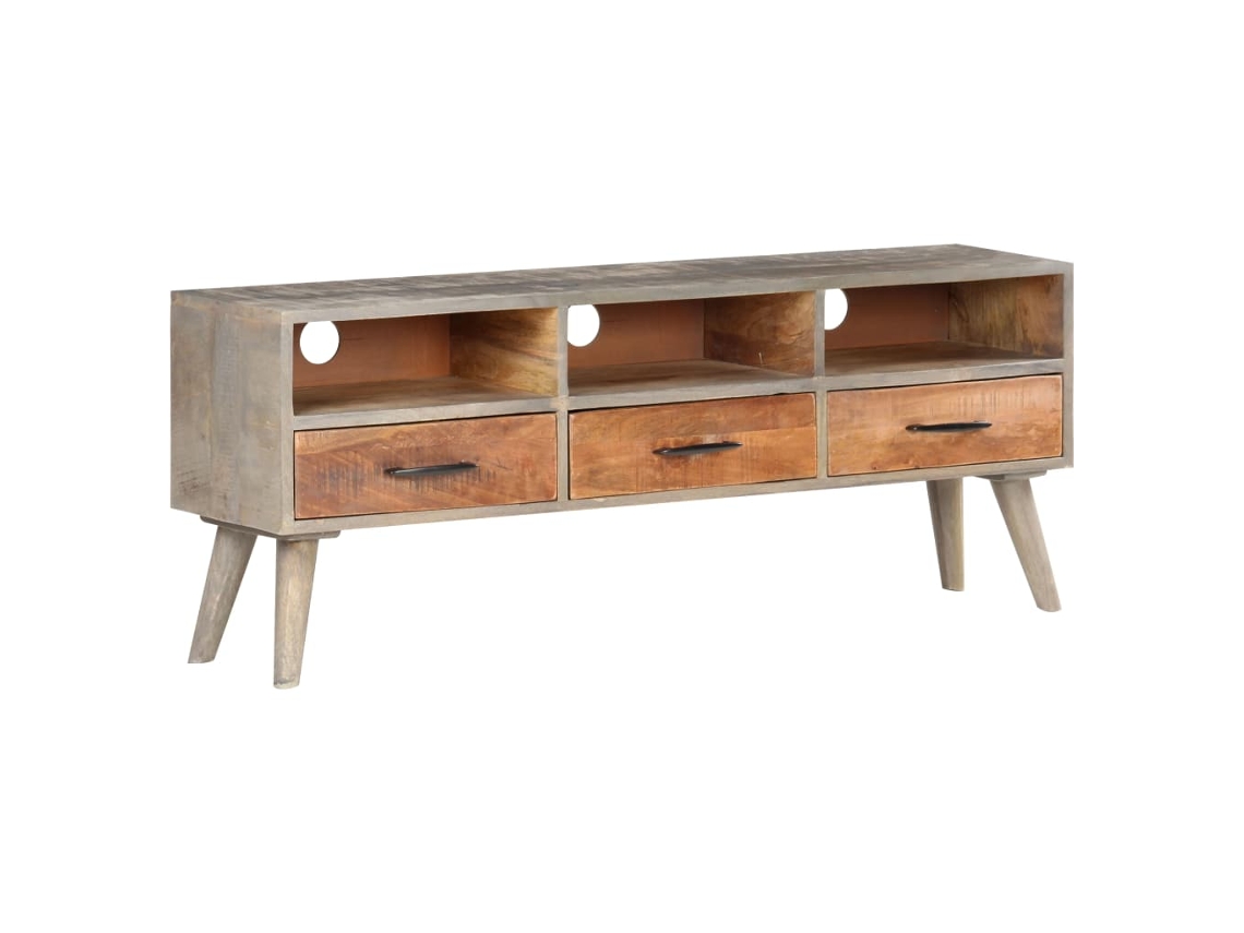 Soporte Móvil para TV 130X35X51 cm de Madera de Mango Maciza Áspera Gris
