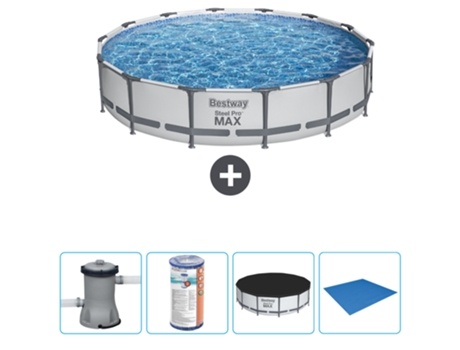 Piscina BESTWAY Round Steel Pro MAX - 427 x 84 cm - Gris - Bomba incluida Filtrar - Cubrir - Suelo