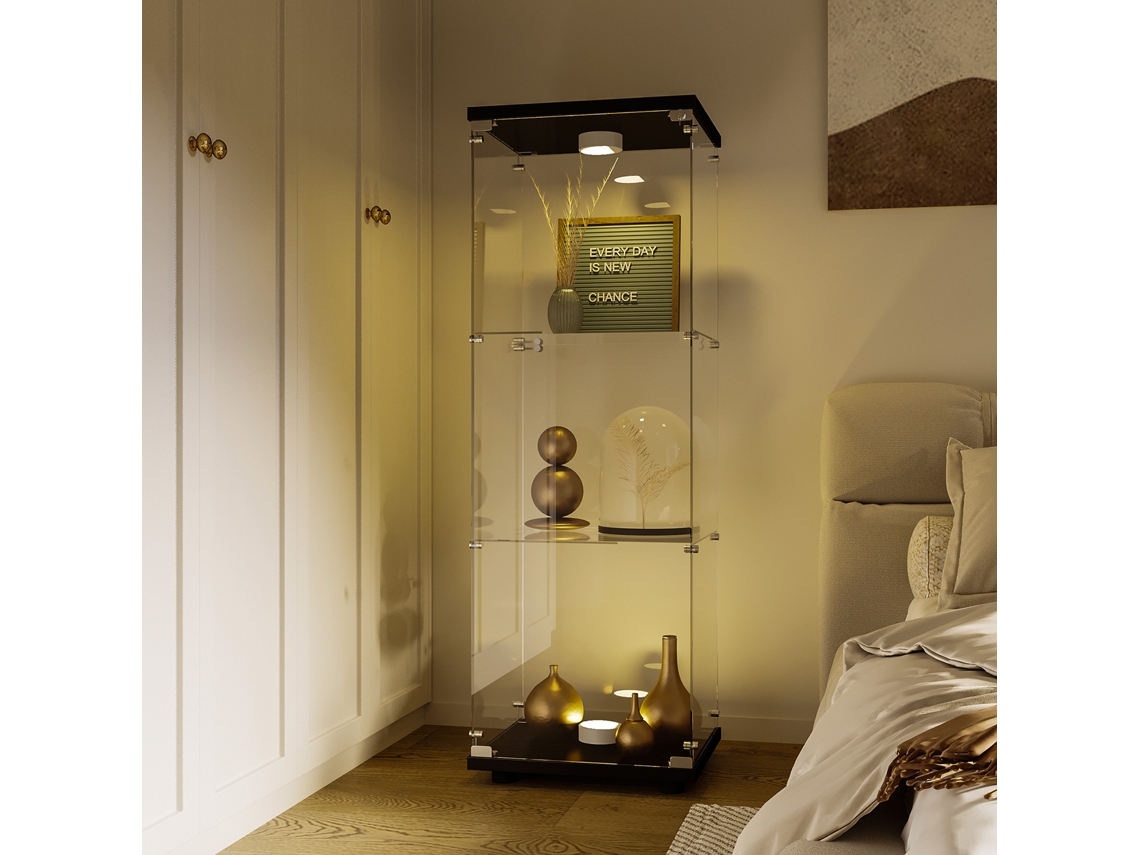 Vitrina De Cristal Con Luces Led, 3 Niveles, 1 Puerta, Estante Para Exhibir Objetos De Colección Para La Entrada Del Salón O Dormitorio