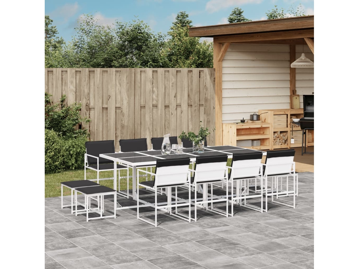 Conjunto de 13 piezas. De Jantar P/ Jardim C/ Almofadões Textilene Branco Dkd Decoración Del Hogar