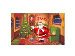 Panel decorativo navideño, fondo rojo con Papá Noel y árbol de Navidad. TRUYUETY