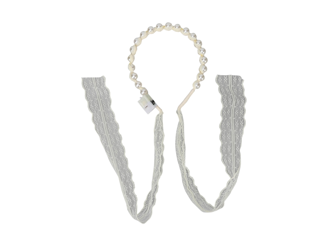 Cinta De Pelo Con Luz Led Caliente Para Mujeres, Encaje Blanco, Cinta, Perlas Falsas, Diadema Luminosa Para Bodas