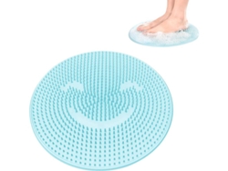 Cepillo Exfoliante Para Pies Para Ducha Con Ventosa Antideslizante, 31 Cm De Diámetro, Silicona, Color Azul.