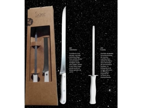 Cuchillo jamon + chaira blanco 26 cm estuche